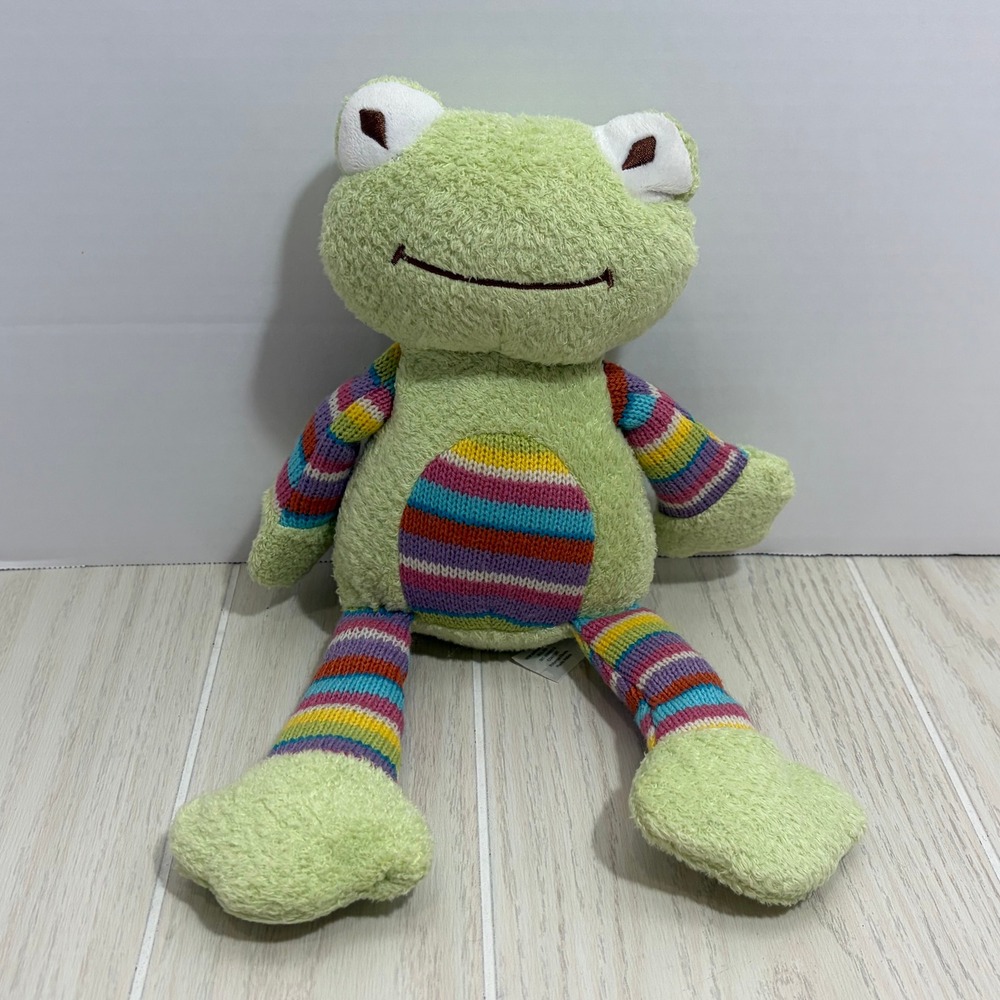 Animal Adventure Frog Plush Green Multi Color Striped Knit Arms Legs 2014